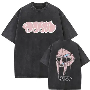 Rapper Mf Doom Madvillain Metal Mask Face Washed Vintage T-shirt Men Women Oversized Tee Shirt Men's Hip Hop Rap Harajuku Tshirt Distressed Festive hooded sweatshirt round-neck sweatshirt Valentine's Day gift Valentine's Day
