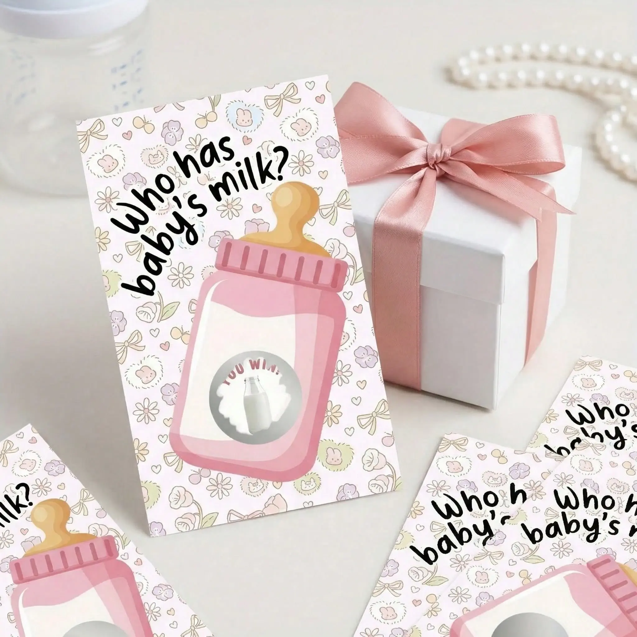 40 Pcs Pink Baby Shower Scratch Off Cards, Fun Interactive Creative Scratch Card Games for Baby Girl Baby Shower & Gender Reveal Parties, Fun Party Cards