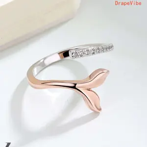 Zircon Mermaid Tail Ring Adjustable Open Design Stylish Jewelry for Women Daily Wear and Gifting