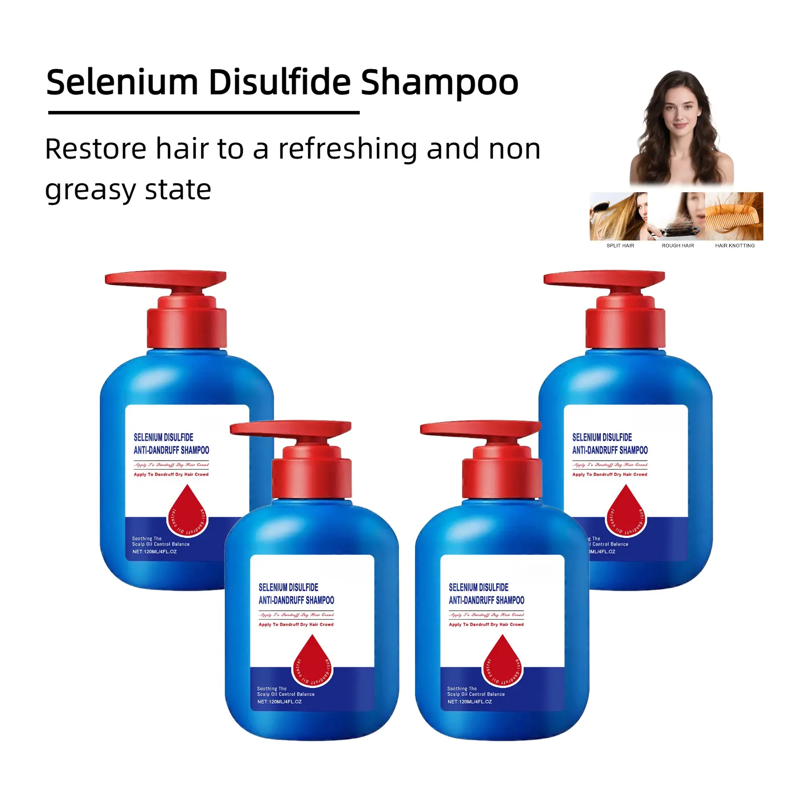 Selenium Disulfide Anti-Dandruff Shampoo 120ml, Haircare Cleanser & Detoxifying Shampoo for Adults, Controls Scalp Oil, Maintains Freshness, Deep Cleanses, Reduces Buildup, Boosts Shine, Restores Silky-Smooth Hair, Suitable for All Hair Types, Daily Use