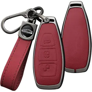 Key Fob Cover Compatible with Ford Focus 3 4 ST Mondeo MK3 MK4 Fiesta Fusion Kuga 2013 2014 2015 2017 Transit Tourneo Key Case Leather&Alloy Accessories-A Keychain Red