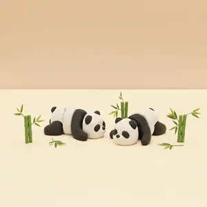 2pcs Jointed Panda Figurines, Cute & Pandas, Desktop Decorations, 3D Printed Pet Toys, Multiple Poses, Collectible Gifts