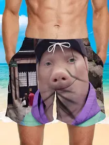 John Pork Fashion Cool Style Men's Beach Shorts Swim Trunks Quick-Dry Casual Printed Swim Shorts with Pockets and Drawstring