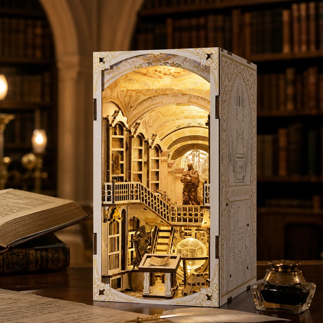 MiniCity The Library of Gods Book Nook Kit, DIY Miniature Dollhouse Bookshelf Insert with LED Light, Fantasy Library 3D Wooden Puzzle Craft Gift for Adults and Teens