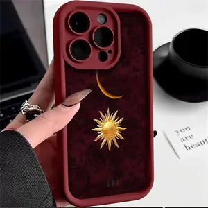 A golden sun and moon rose pattern phone case, TPU shockproof full protection case, suitable for iPhone 17/16/15/14/13/12/11 PRO MAX PLUS AIR E XS and PROMAX MINI, an ideal gift for friends and family, T1935