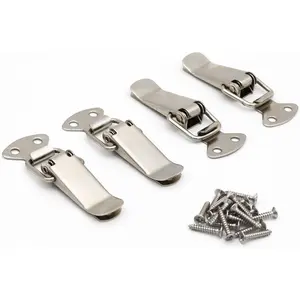 Stainless Steel Spring Loaded Toggle Latch Silver Catch Hasp Clamp Clip Lock with High Quality Stainless Steel Screws for Cabinet Wooden Case Box Chest 4 Pack