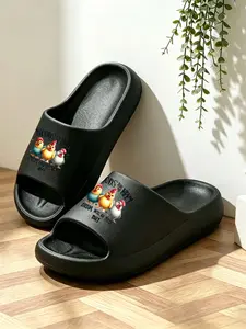 Women's Cartoon Chicken Print Slippers, Soft Eva Sole, Anti-Slip Quiet Design, Casual Home & Outdoor Wear, Fun and Comfortable
