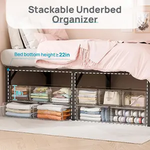 【Dorm Reset】Vtopmart 2-5 Pack UnderBed Large Clear Stackable Storage Drawers 18-23QT, Easily Assemble Closet Storage Bins, Dust-Proof for College Dorm, Bedroom storing shoes, clothes, bedding, and off-season essentials, DormRoomHacks