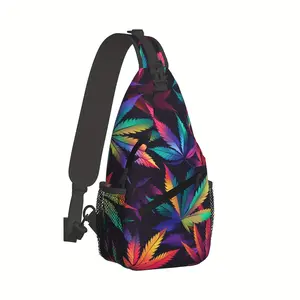 Crossbody Chest Bag Hiking Neon Colorful Leaves Shoulder Bag Folding Large Capacity Fashion Durable for Shopping Work Leisure Travel Beach Bag Fishing Backpack with Zip Closure