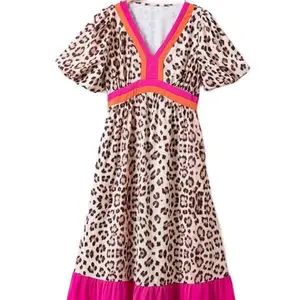 Leopard Print V Neck Maxi Dress - Fully Lined Casual Women's Wear - Womenswear