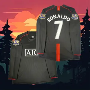 7# Cristiano Ronaldo 07 08 Away Black Long Sleeve Retro Soccer Jersey Fans Version