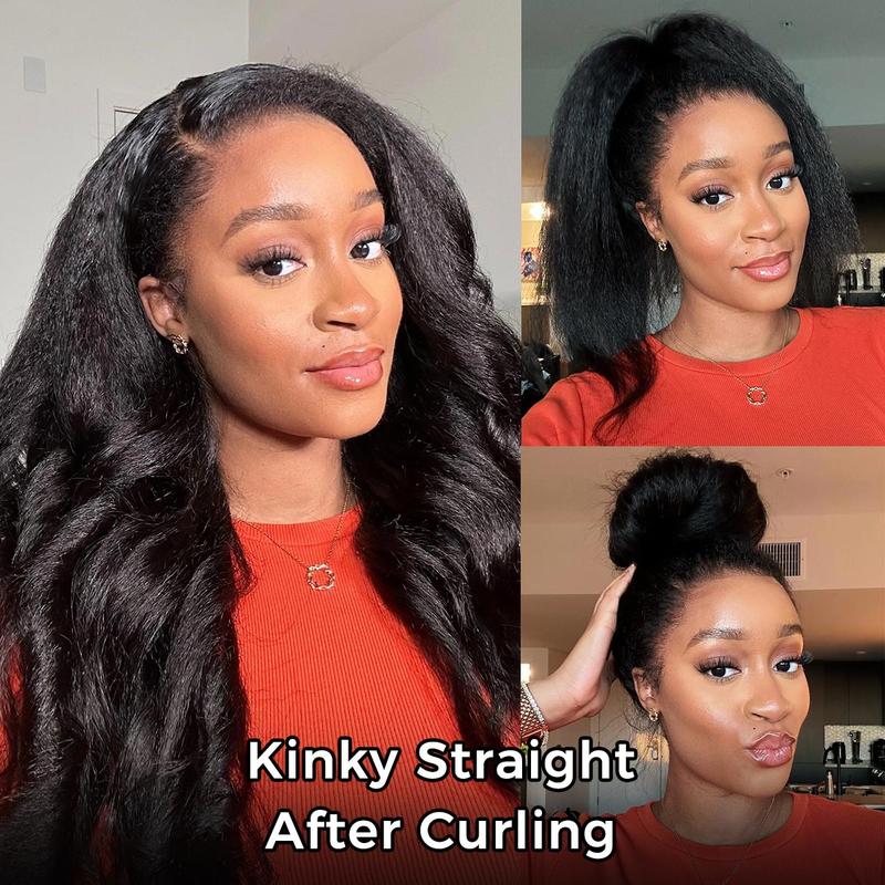 [3 In 1 Half Wig] OQ HAIR Kinky Straight Half Wig Yaki Straight Wavy Easy Wear Go Wig No Glue With Drawstring Invisible Hairline Butterfly Cut Human Hair Glueless Wigs