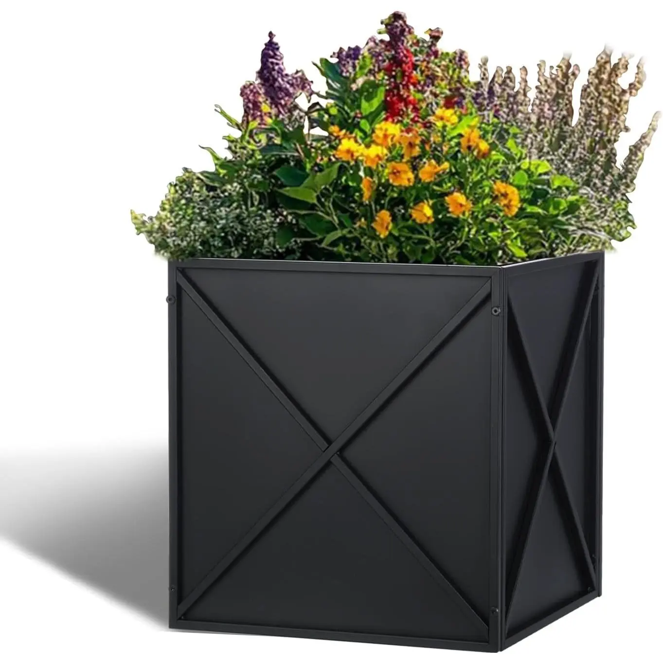 Heavy Duty Square Black Modern Metal Planter Box (17’’ L x 17’’ W x 18’’ H, 2 cu ft) with Drainage Holes, Easy Assembly for Outdoor Garden Patio, Square Shape