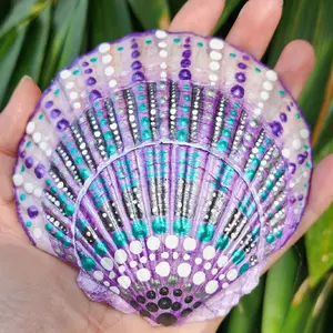 Hand Painted Shell - Beachy Coastal Decor with Purple and blue accents