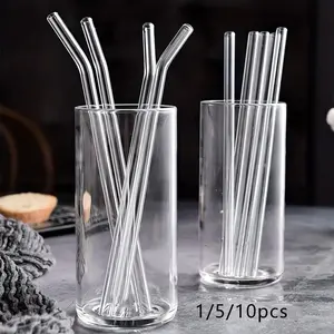 Clear Glass Straws Set of 1/5/10 Pieces, 8mm X 7.87in Reusable Borosilicate Drinking Straws, Includes Cleaning Brush, Dishwasher Safe for Weddings, Beach, Christmas, Halloween, Home Bar Accessories