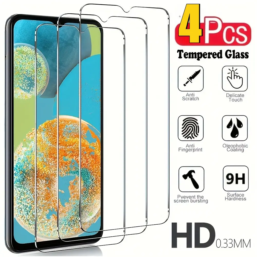 2/4Pcs Clear Tempered Glass Screen Protector, Phone Screen Protectors for SamSung A17 A07 A03 A04 A13 A14 A23 A34 A54 A05 A05S A15 A24 A55 S23 FE S24 FE A03s A22 A33 A32 A53 A52 A72 Smartphone