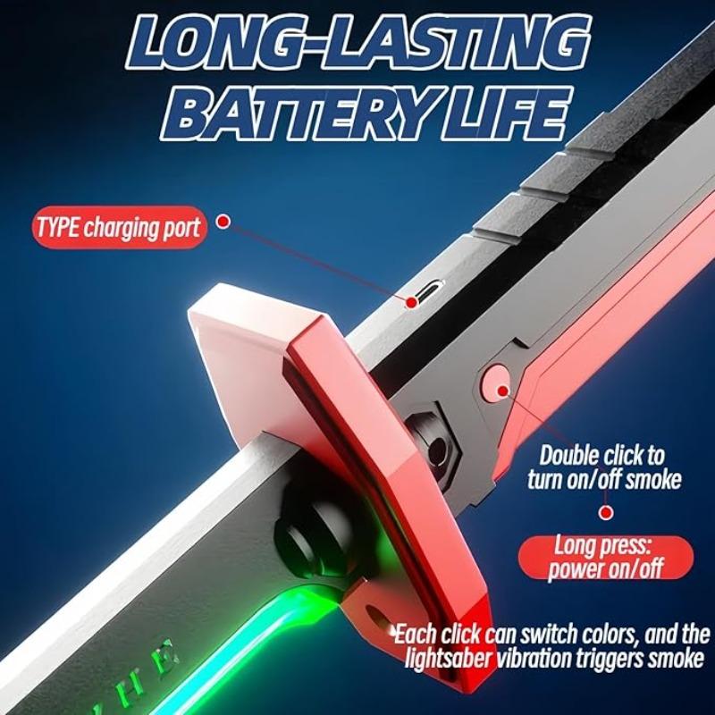 In Stock Spark Edition DKD 31.5" Cyberpunk SparkBlade Lightsaber Toy with Sound & Fog, Eight-Color Streaming Light Effect, Type-C Rechargeable for Rave, Cosplay & Display