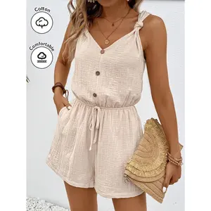 100% pure cotton summer elegant jumpsuit, V-neck spaghetti strap sexy and elegant, comfortable and breathable fabric