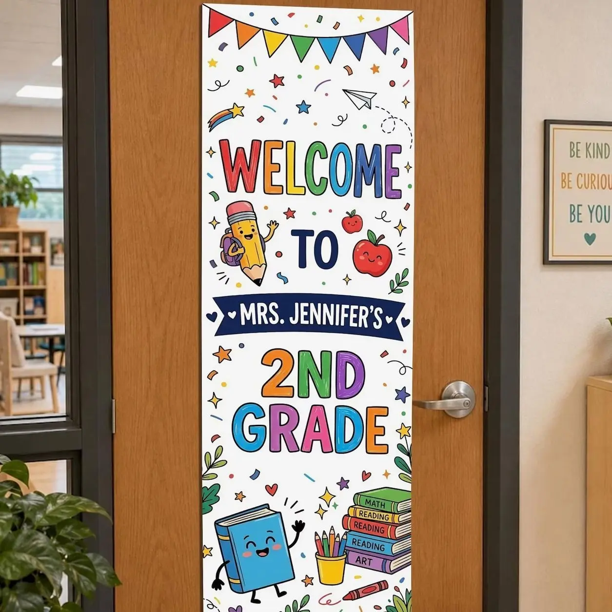 Personalized Classroom Door Banner: Custom Linen Teacher Welcome Sign