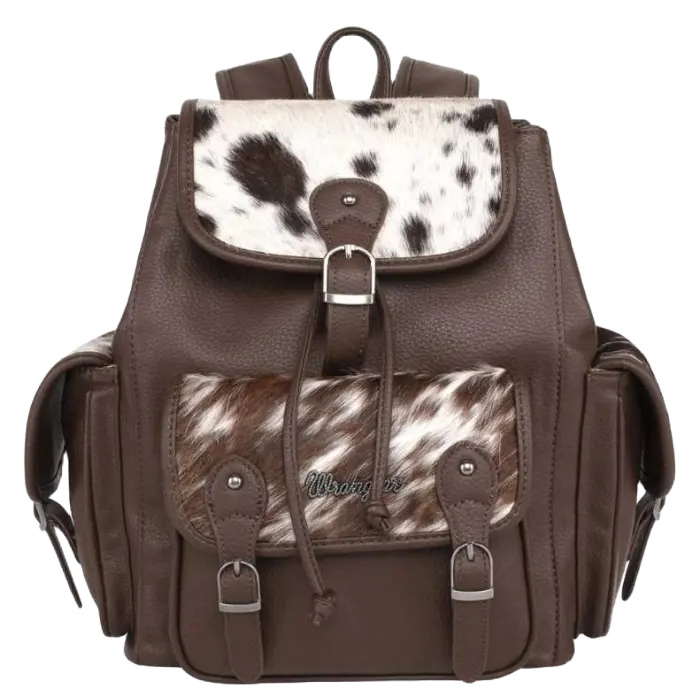 Wrangler Women's Hair-On Cowhide Coffee Backpack, Magnetic Button, Durable, Adjustable Shoulder Straps, for Traveling, Easy to Carry, WG12-9110CF