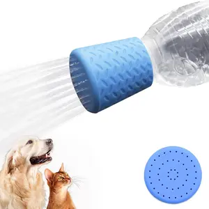 Silicone Dogs Shower Sprayer Head Attachment - Pet Shower Cap Sprinkler | Portable Outdoor Shower Heads for Camping, Hiking, Beach - Fits Most Plastic Mineral Water Bottle, 1 Pack Blue