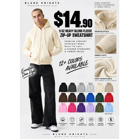 9 OZ Heavy Blend Fleece Zip-Up SweatShirt