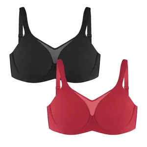 HSIA Cardi Comfort Floral Print Bra Plus Size Underwire Smoothing No Padding Wide Strap Full Coverage Unlined Minimizer T-shirt Bra 2 Pack SpringStatements