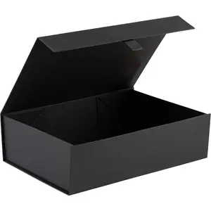 Hard Black Gift Box With Magnetic Closure Lid 10.5"x7"x3" Pack Of 1 Black Ribbed Rectangle Favor Boxes With Black Ribbed Finish For Wedding