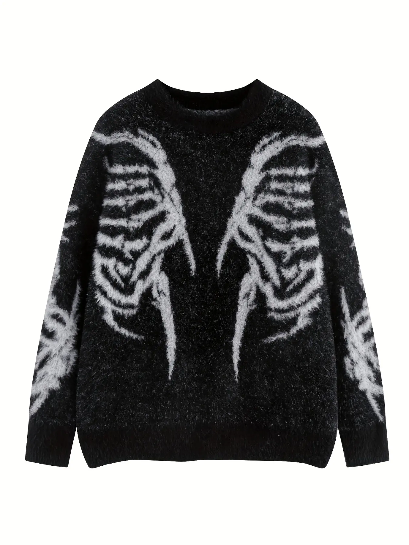 Men's Dark Gothic Skull Graphic Jacquard Sweater, Casual Fashion Lazy Style Round Neck Long Sleeve Knitwear, Trendy Streetwear