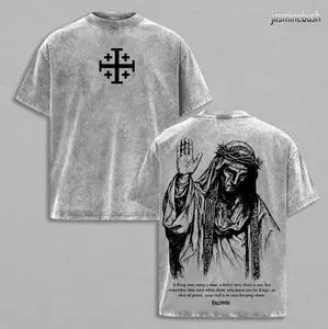 Baldwin IV "The Leper King" T-Shirt Washed, Crusader King of Jerusalem Tee, Jerusalem Cross Medieval Christian Shirt, Vintage Washed Gothic Faith Streetwear - Jesus Apparel - Christian Outfit