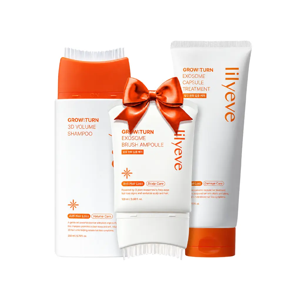 [LILYEVE] GROWTURN Caffeine-Infused Haircare Set - Anti Hair Loss Shampoo (3D Volume Brush), Nourishing Capsule Treatment, Serum for Scalp Care (Hair Growth Products)