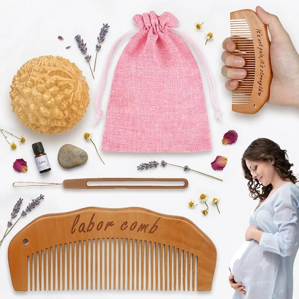 Wooden Birth Comb for Natural Delivery, Essential Labor Tool for Pregnant Mothers, Perfect Childbirth Gift for Stress Relief, Hair Styling Comb, Hair Detangling Comb, Hair Combs