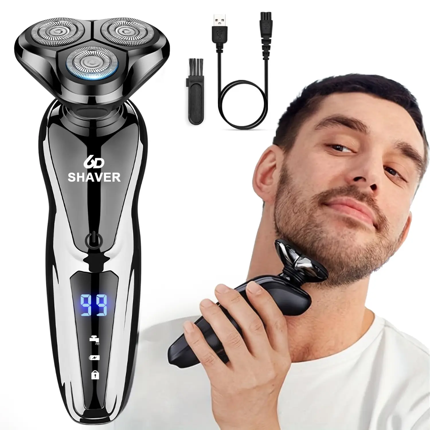 Men's Electric Razor, Waterproof Wet & Dry Cordless Electric Shaver, Rechargeable Face Shaver for Men with Portable Design