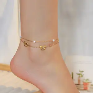 Bowknot Anklet, Women's Trendy Style Fashion Butterfly Design New Tassel Anklet Foot Accessories