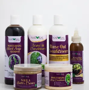 Natural Haircare Repair and Recovery Bundle - Cleansing Shampoo, Leave-in Conditioner, Rinse Out Conditioner, Scalp Oil, Moisturizing Butter Cream for Damaged Dry Hair