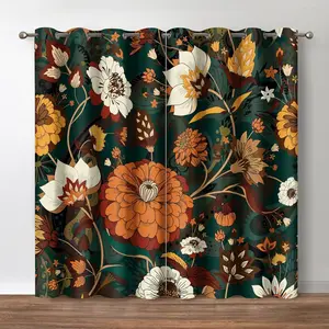 Boho Floral Blackout Curtains Mid Century Morden Abstract Bohemian Flowers Print Drapes Decor Home Apartment Bedroom Living Room Darkening Grommet Window Treatments 2 Panels Set