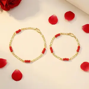 Parent-Child Matching Bracelet Set, 14K Gold Plated Red String Protection Bracelet for Mom & Kids, Lucky Family Jewelry Gift Adjustable