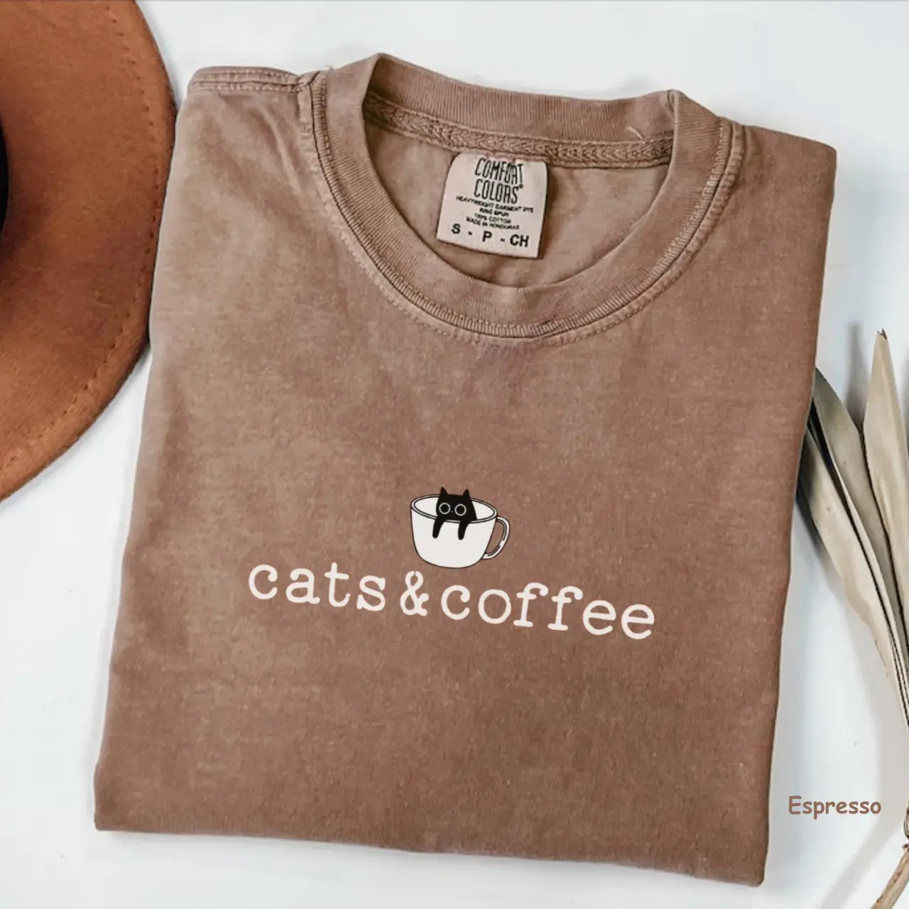 Comfort Colors Cats And Coffee Shirt, Coffee Lover Gift, Cat Lover Gift, Minimalist, Oversize, Womens, Mens, Unisex Comfort Colors T-shirt Cotton Fabric