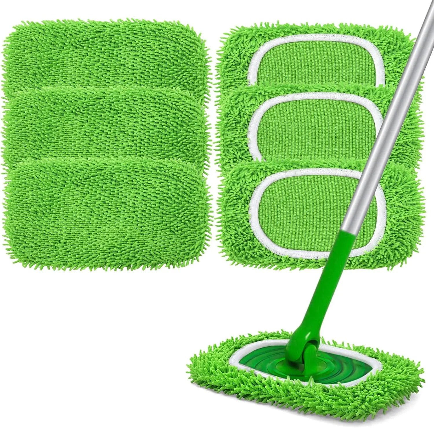 Sweeper Refill Pads, 6-Pack Absorbent Washable Microfiber Cloths for Dry Sweeping and Wet Mopping Household Floors (Sweeper Not Included) Spin Mop Replacements Reusable Mop Pads