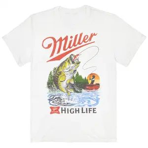 Miller High Life Fishing Graphic T-Shirt | Retro Bass Fishing Beer Tee for Men & Women, Classic Outdoor Beer Lover Shirt