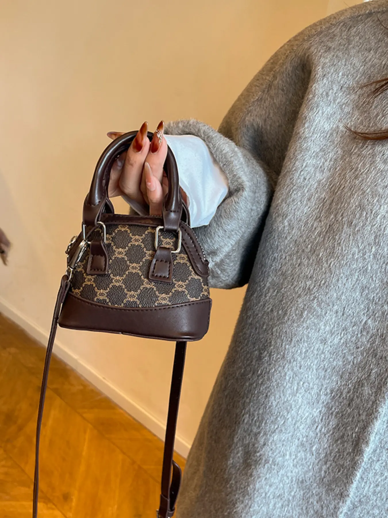 Elegant Mini Shell Bag, Portable PU Handbag, High-Style Vintage Geometric Shoulder Crossbody Bag, Women's Daily Commute Purse, Stylish Crossbody Bag, Daily Commuting Bags