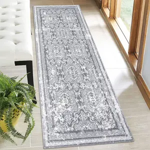 Hallway Runner Rug, Vintage Shaggy Soft Laundry Rug Runner, Non Slip Entryway Mat, Washable Farmhouse Kitchen Area Carpet for Bathroom, and Bedroom (2' X 6', Grey)