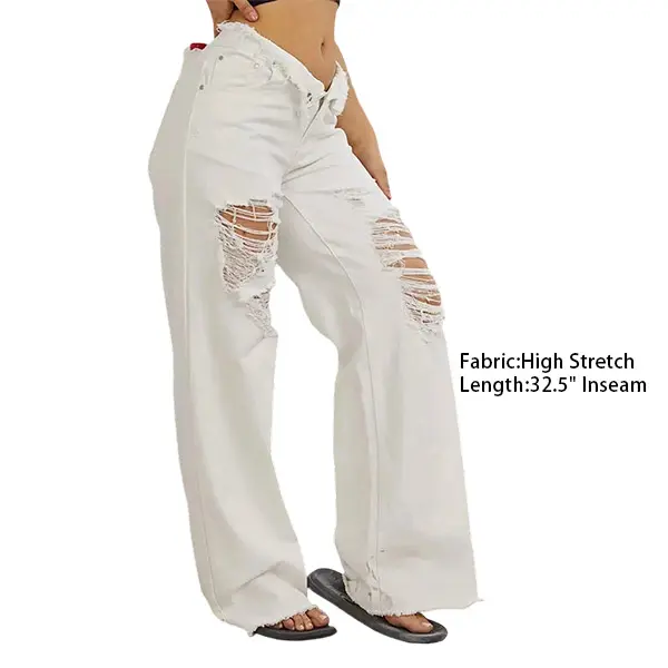 Flamingals Cut Out Raw Hem Mid Waist Wide Leg Jeans Stylish Design for Casual Outings