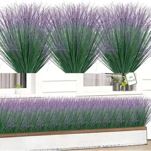 20 Bundles Fake Grass Plants Artificial Plants Outdoor Faux Plants Tall Shrubs Wheat Grass Greenery Stems UV Resistant Onion Grss For Outside Planters Indoor Room Vase Home Decor(Green Purple Tail)