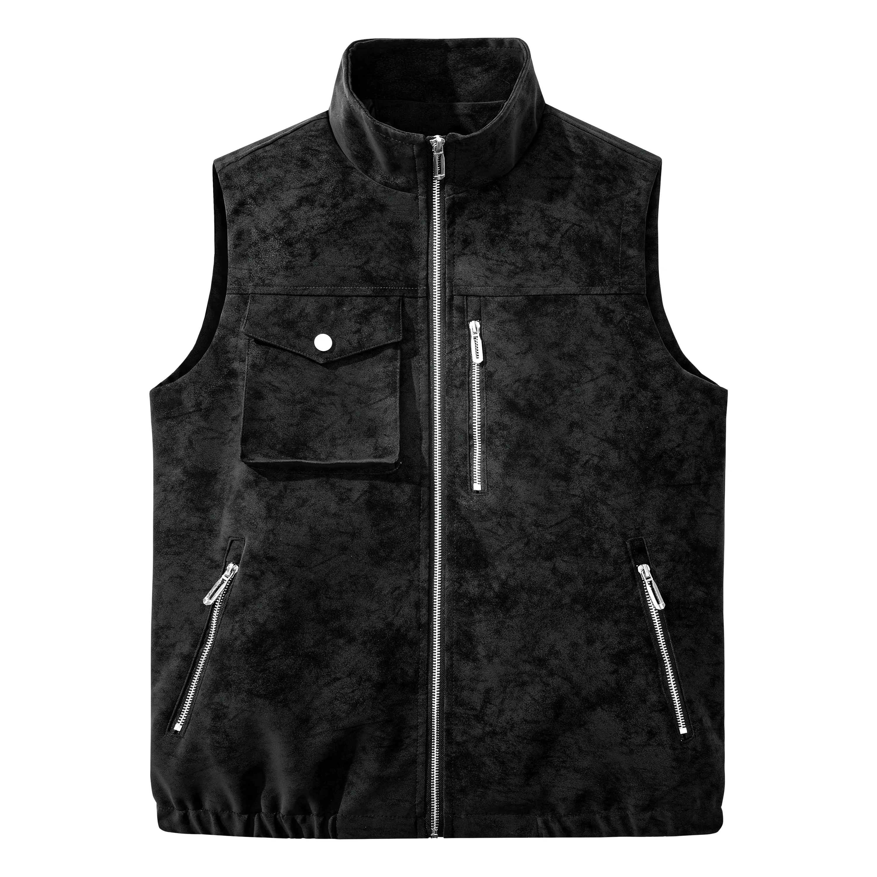 Men's Outdoor Motorcycle PU Leather Vest Jacket Sleeveless Racing Sport Coat Black Spring Summer