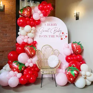 120Pcs Strawberry Balloon Garland Kit Red Pink with Foil Berry Balloons