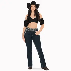 Montero Women's Western Cowboy Boot Cut Denim Jeans D854 Classic Design Blue Western Fit Comfortable Western Fit for All Occasions - Piece