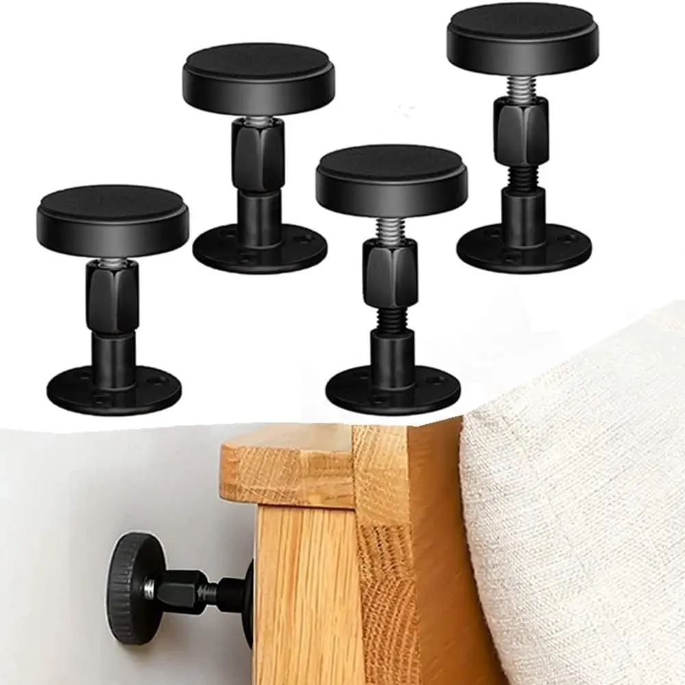 4 Pieces of Adjustable Threaded Bed Frame Anti-Shake Tool,Headboard Stoppers，Bed stoppers ，Wall Bed headboard Anti-Shake Fixer for Beds Cabinets Sofas, 30-68mm (Black)