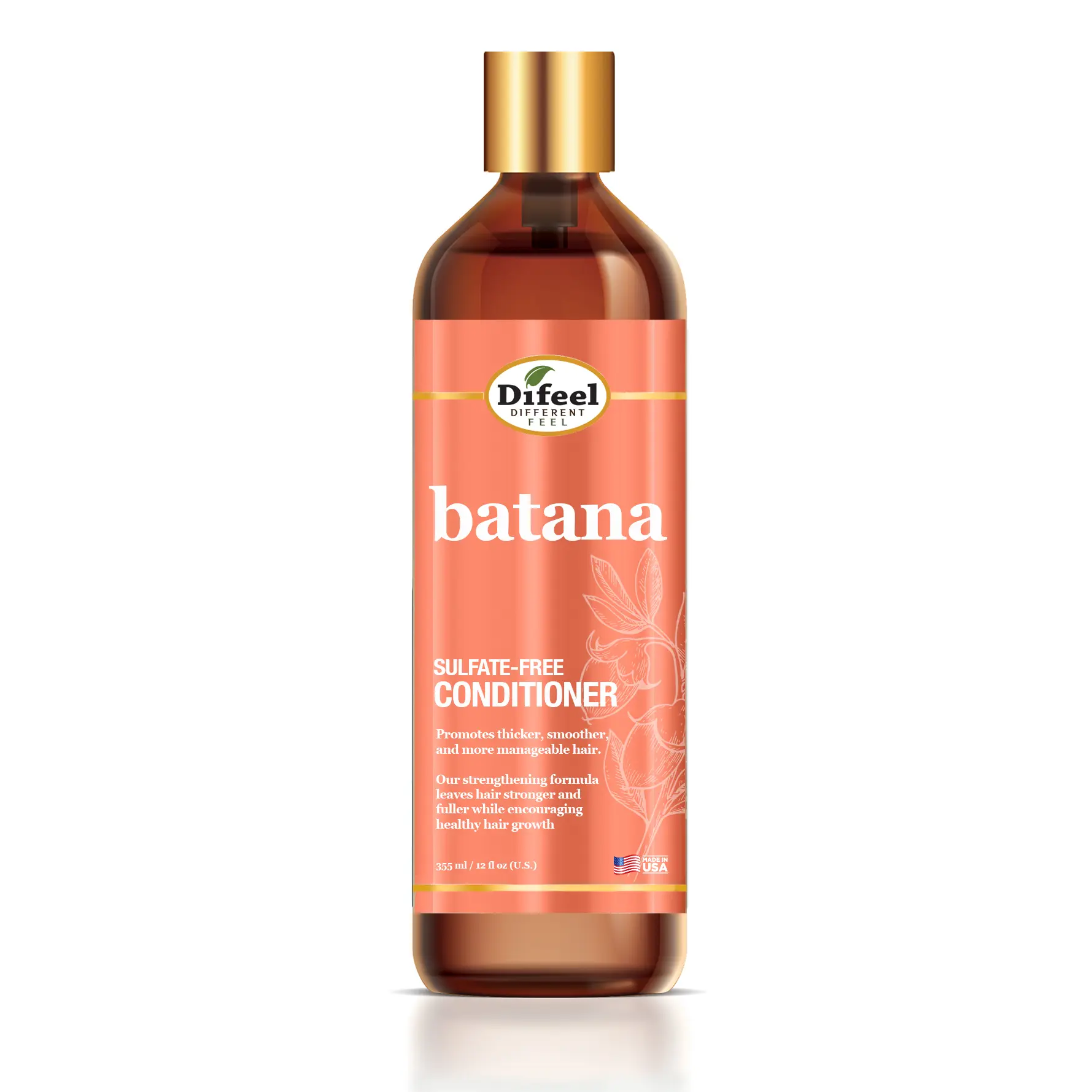 Difeel Batana Sulfate-Free Conditioner 12 Ounces - Infused with Batana Oil for Stronger & Healthier Hair Growth - Made in USA