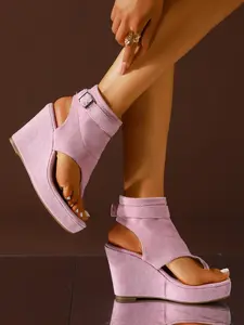 Summer Women's Multi-Color Open-Toe Wedge Sandals, Fashionable Elegant High-Ankle Wedge Boots, Thick Sole Heeled Sandals, Western Style Beach Shoes